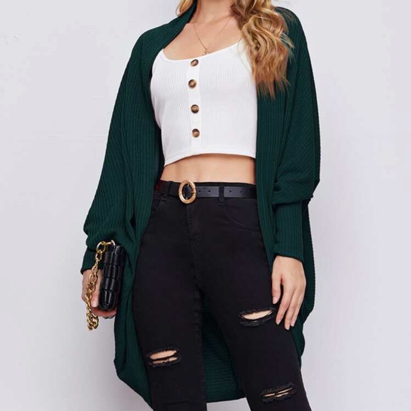 Soft rib knit cardigan sweater dolman sleeve red - Picture 10 of 13